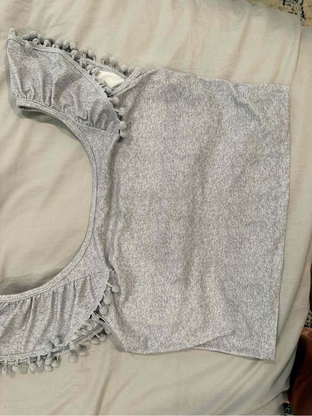 Kortni Jeane Light Gray Pom-Pom Swim Crop Top